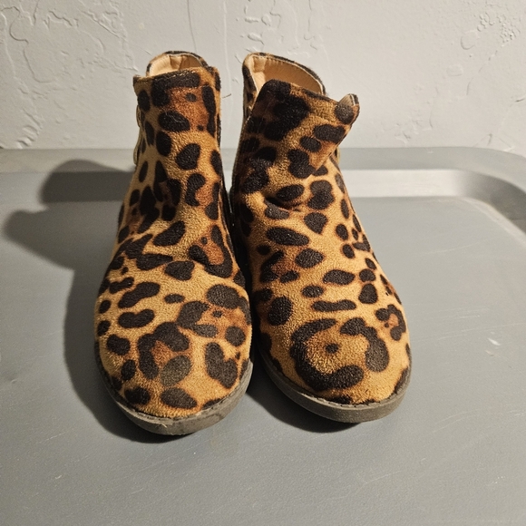 Lov Mark Little Girls 12 Leopard Print Kids Ankle Boots Gold Zipper Small Heel - Picture 2 of 7